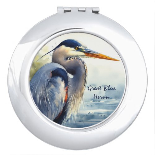 Great Blue Heron Wildlife Wetlands Bird Art Nature Compact Mirror