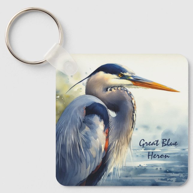 Great Blue Heron Wildlife Wetlands Bird Art Nature Keychain (Front)