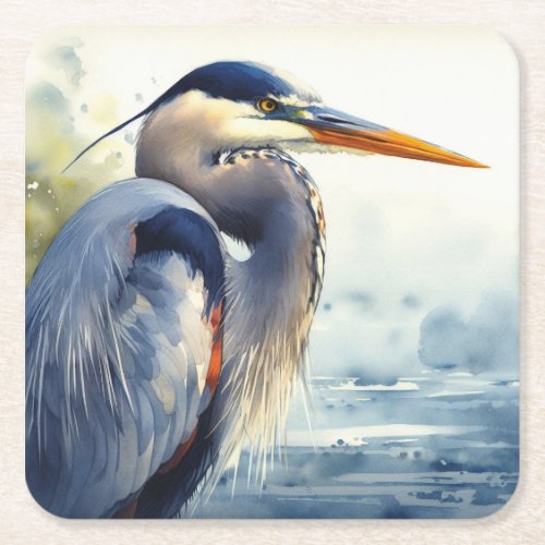 Great Blue Heron Wildlife Wetlands Bird Art Nature Square Paper Coaster