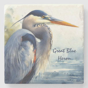 Great Blue Heron Wildlife Wetlands Bird Art Nature Stone Coaster