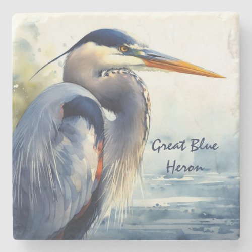 Great Blue Heron Wildlife Wetlands Bird Art Nature Stone Coaster