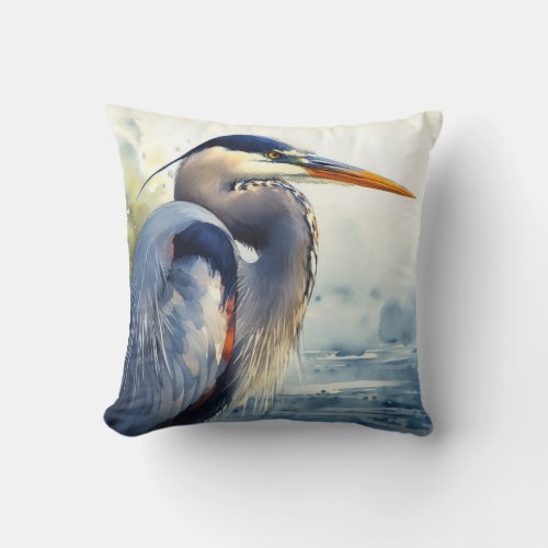 Great Blue Heron Wildlife Wetlands Bird Art Nature Throw Pillow