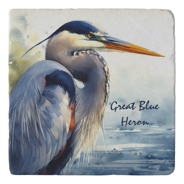 Great Blue Heron Wildlife Wetlands Bird Art Nature Trivet (Front)