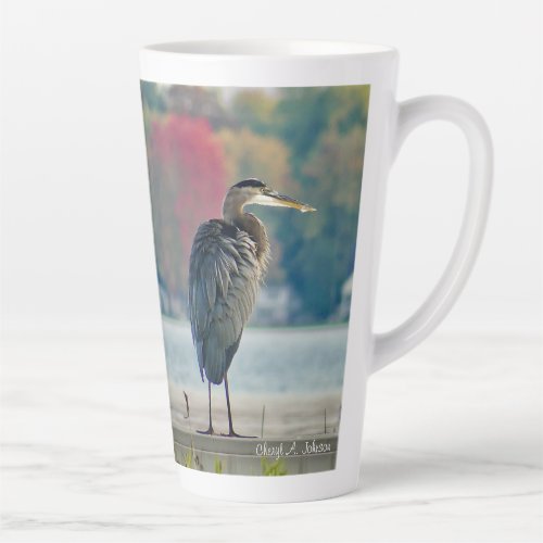 Great Blue Heron with Beauty Quote Latte Mug