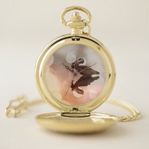 Great Blue Heron with Fish Sunrise Reflection Pocket Watch