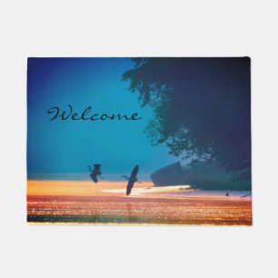 Great Blue Herons Take Flight -Blue welcome Doormat