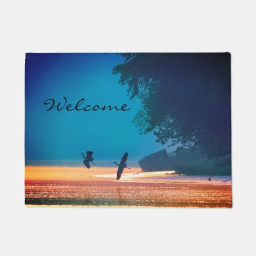 Great Blue Herons Take Flight _Blue welcome Doormat