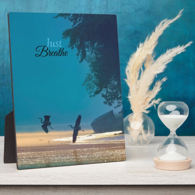 Great Blue Herons take flight -Just Breathe  Plaque (Side)