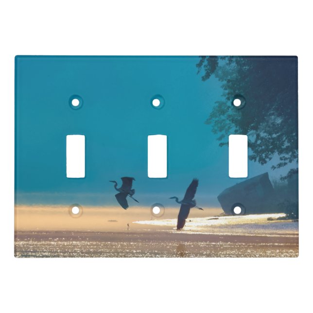 Great Blue Herons Take Flight -Teal  Light Switch Cover (Front)