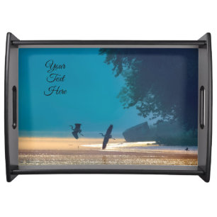 Great Blue Herons Take Flight -Teal  Serving Tray