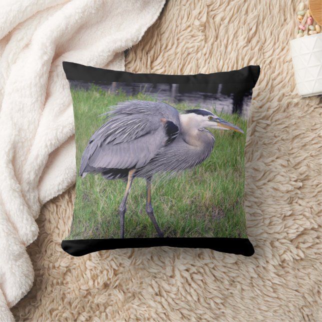 Great Blue Heron's Territory Throw Pillow (Blanket)