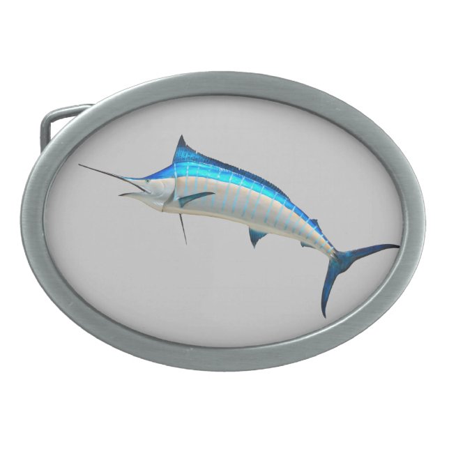 Great Blue Marlin Oval Belt Buckle (Front)