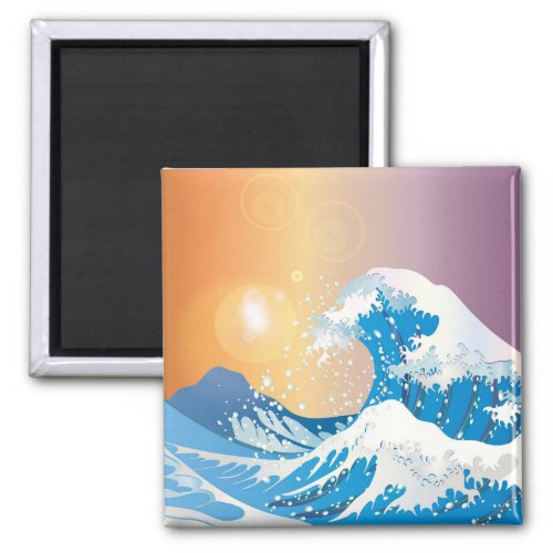 Great Blue Wave with Sunny Sky Hand Drawn Magnet