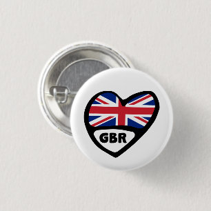 Great Britain Country Code Flag Heart Badge, GBR Button