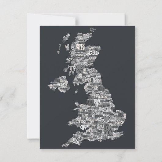 Great Britain UK City Text Map (Front)