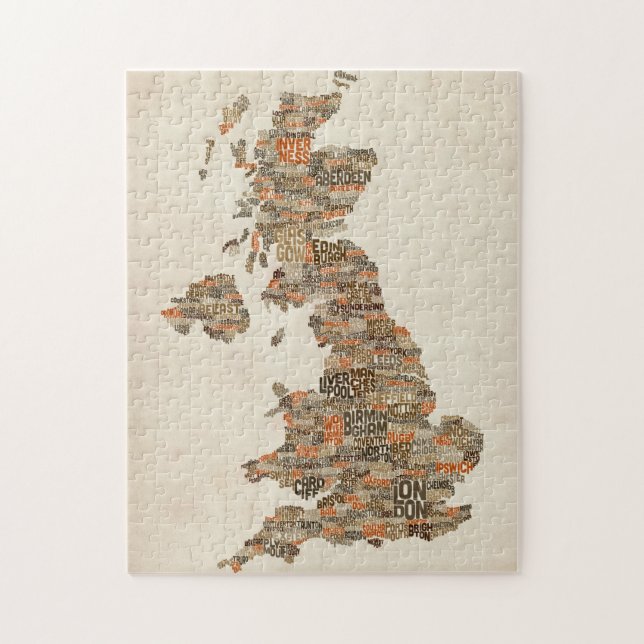 Great Britain UK City Text Map Jigsaw Puzzle (Vertical)