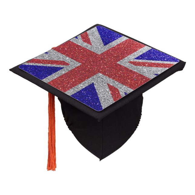 Great Britain UK Flag Graduate Graduation Glitter Cap Topper (Angled)