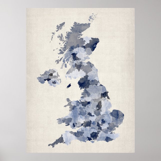 Great Britain UK Watercolor Map Poster (Front)