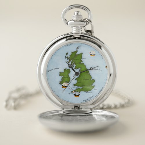 Great Britain United Kingdom Map Nautical Compass Pocket Watch