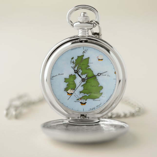 Great Britain United Kingdom Map Nautical Compass Pocket Watch (Inside)