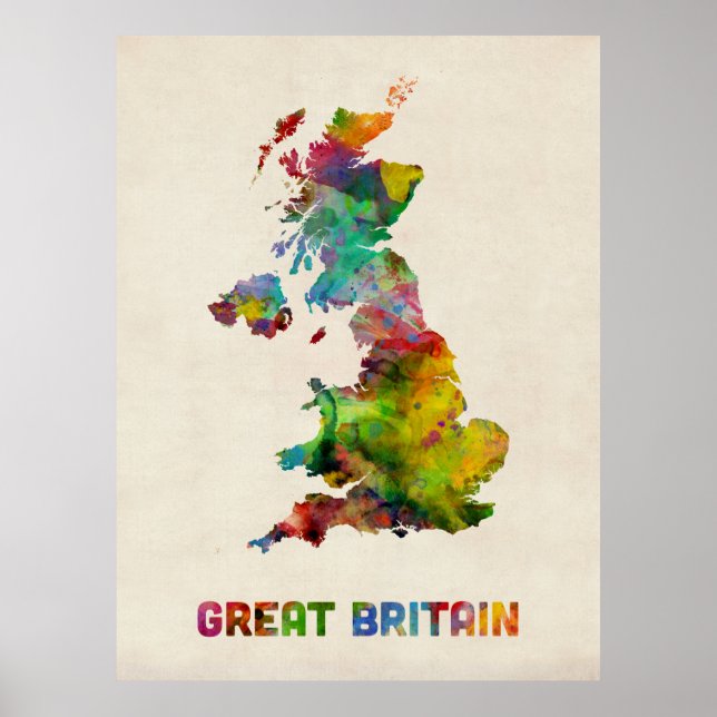 Great Britain Watercolor Map Poster (Front)