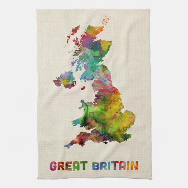 Great Britain Watercolor Map Towel (Vertical)