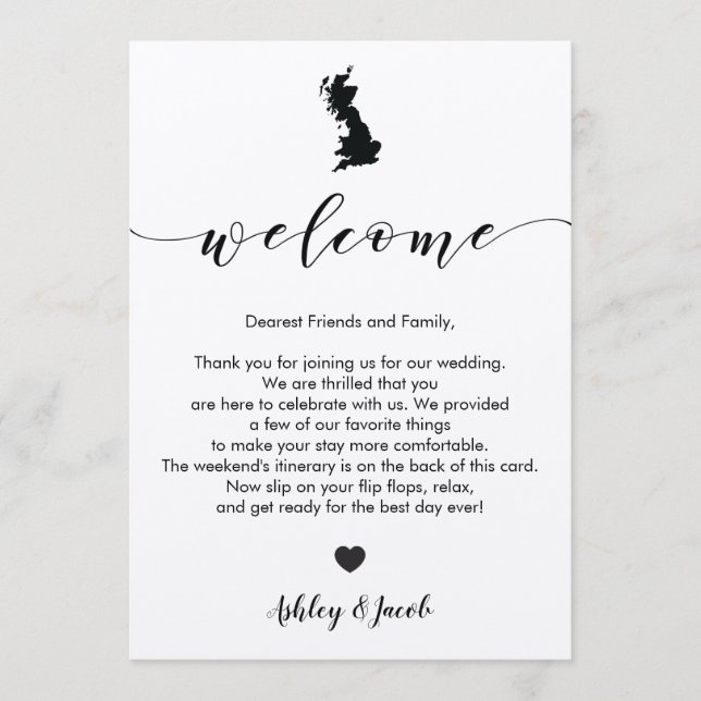 Great Britain Wedding Welcome Letter & Itinerary Program (Front)