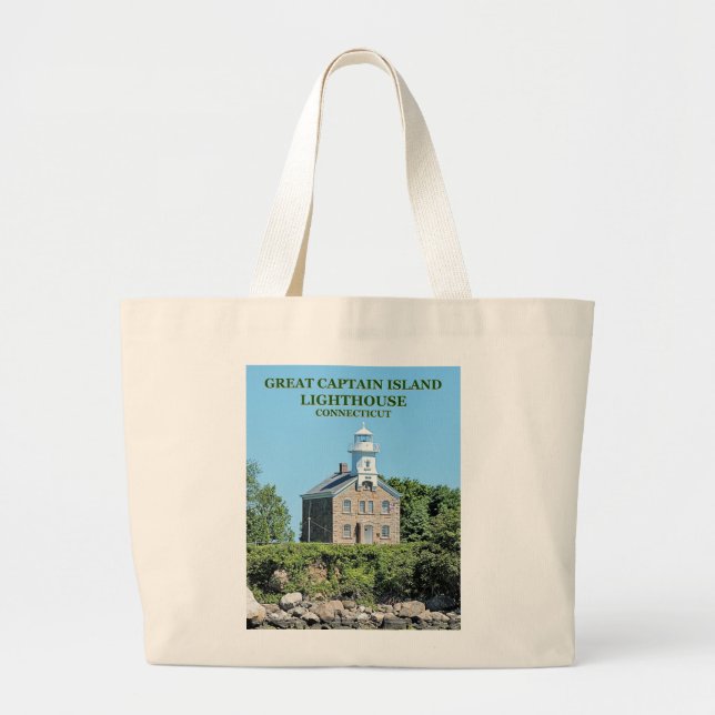 Great Captain Island Lighthouse, CT Tote Bag (Front)