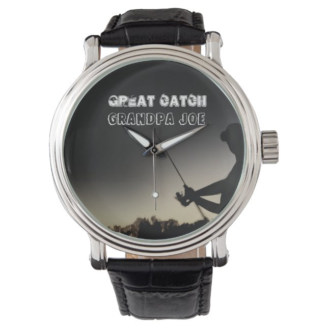 Great Catch - Artsy Fisherman Fishing Personalized Watch (Front)