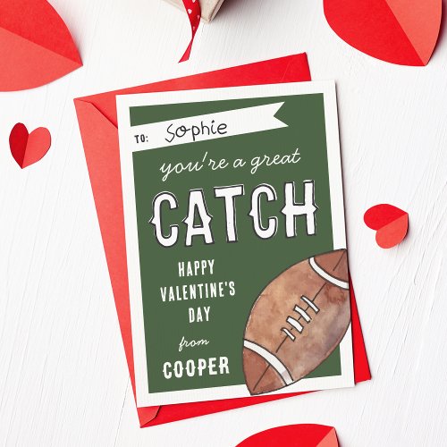 Great Catch Football Classroom Valentines Day Card