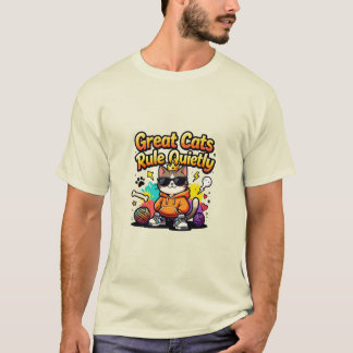 Great Cats Rule Quietly Cartoon Cat T-Shirt
