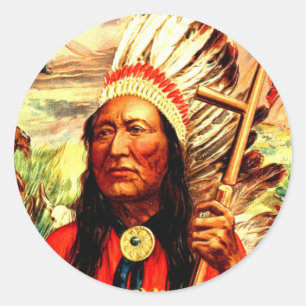 "Great Chief" Indian warrior leader & peace pipe Classic Round Sticker