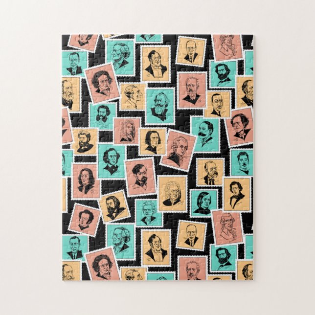 Great composers on stamps, tricolour pattern - 2 jigsaw puzzle (Vertical)