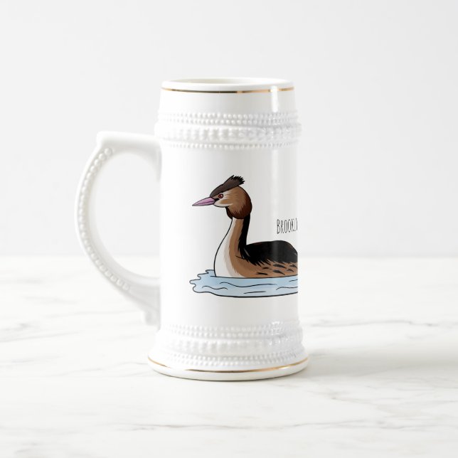 Great crested grebe bird cartoon illustration beer stein (Left)