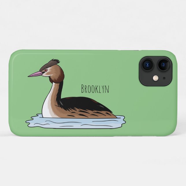 Great crested grebe bird cartoon illustration Case-Mate iPhone case (Back (Horizontal))