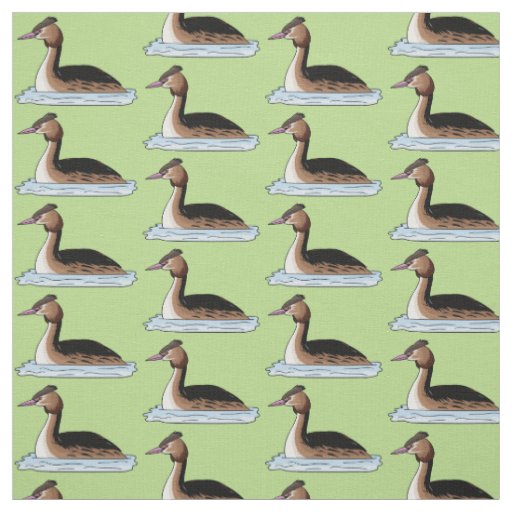 Great crested grebe bird cartoon illustration  fabric