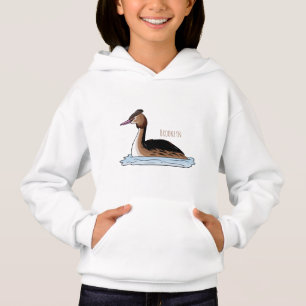 Great crested grebe bird cartoon illustration hoodie