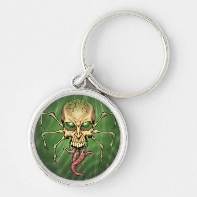 Great Cthulhu Alien Spider Skull Lovecraftian Art Keychain (Front)