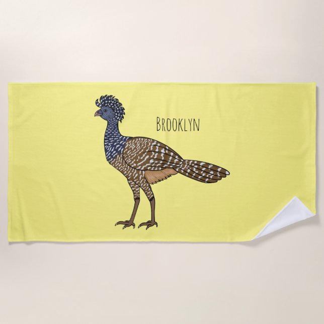 Great curassow bird cartoon illustration  beach towel (Front)