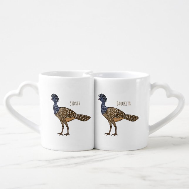 Great curassow bird cartoon illustration  coffee mug set (Back Nesting)