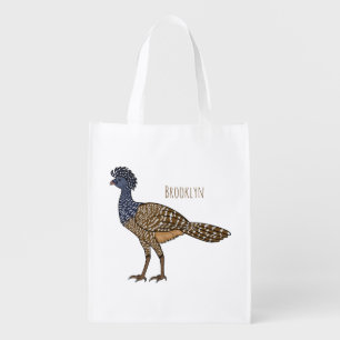 Great curassow bird cartoon illustration grocery bag
