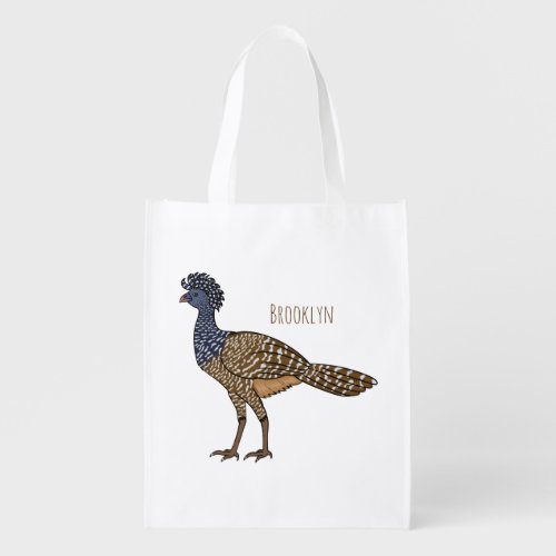 Great curassow bird cartoon illustration  grocery bag