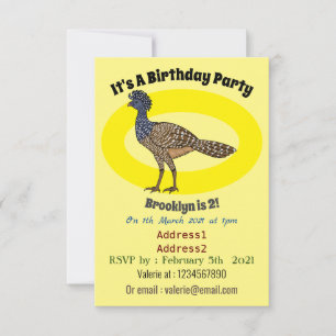 Great curassow bird cartoon illustration invitation