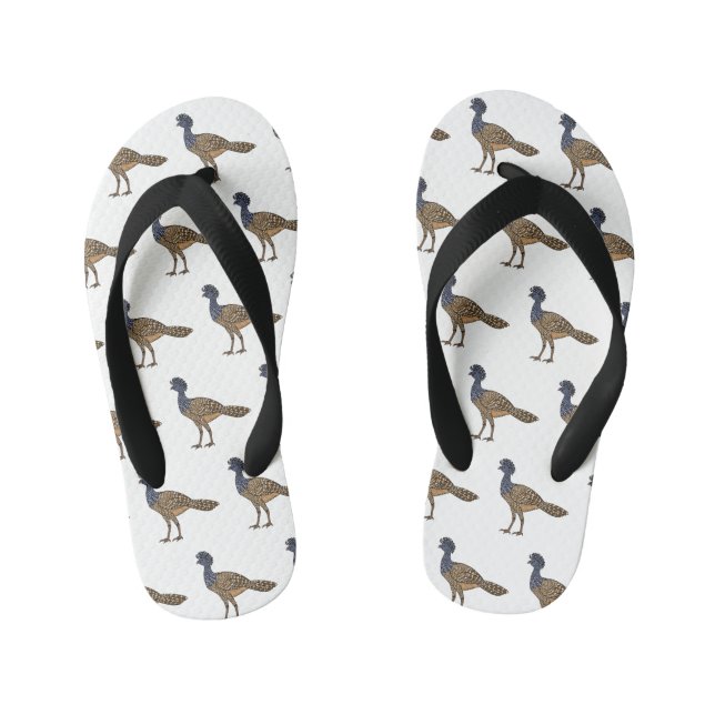 Great curassow bird cartoon illustration kid's flip flops (Footbed)