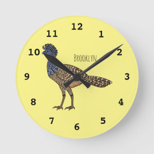 Great curassow bird cartoon illustration round clock
