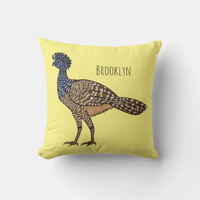 Great curassow bird cartoon illustration throw pillow (Front)