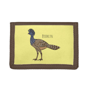 Great curassow bird cartoon illustration trifold wallet