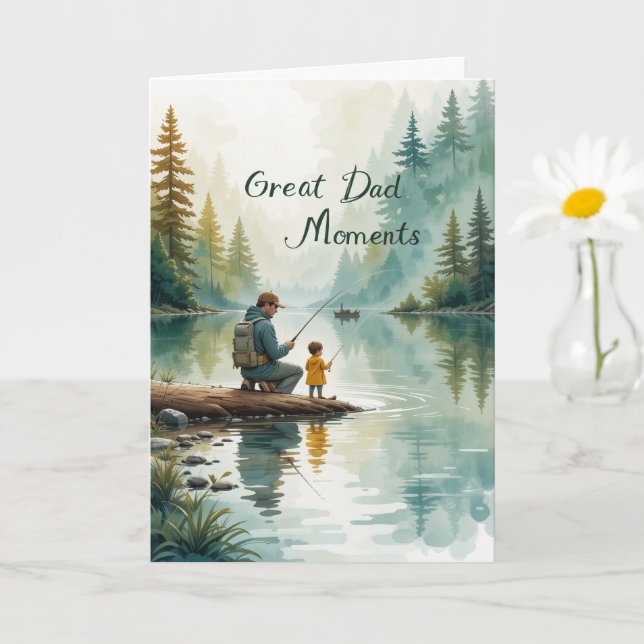 Great Dad Great Memories Lake Fishing Fathers Day  Card (Small Plant)