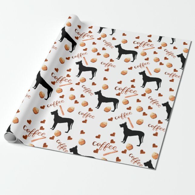 Great Dane and Coffee Love  Wrapping Paper (Unrolled)