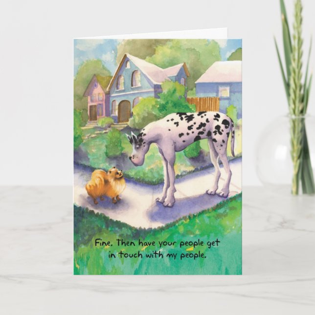 Great Dane and Pomeranian - Funny Birthday Card (Front)